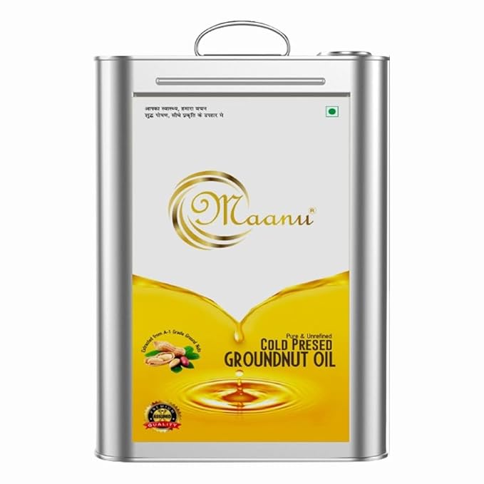 15 Kg Maanu Cold Pressed Groundnut Peanuts Oil  Tin Can  KolhuKacchi GhaniChekkuGanuga  Peanut Oil  Natural  Chemical-Free  Cold Pressed Groundnut Oil for Cooking