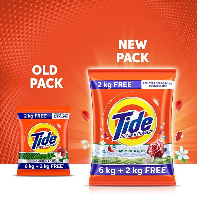 6kg+2kg Tide Plus Detergent Washing Powder - free  Jasmine & Rose Fragrance  Removes deep-seated Oil, Gravy, Tea Stains  8kg, Pack of 1