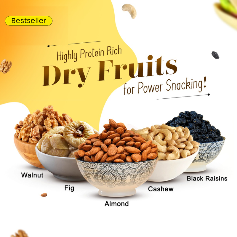 (5KG-1Kg5) Dry Fruits Combo Pack of 5- (Almonds, Cashews, Pistachios, Raisins) - Healthy Dry Fruit Snac ks  Tasty & Delicious, Rich in Protein  High in Protein, Fiber & Boost Immunity  Real Nuts  Gluten-Free  Sup er Health