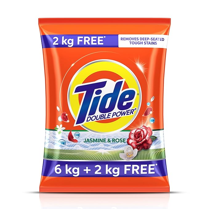 6kg+2kg Tide Plus Detergent Washing Powder - free  Jasmine & Rose Fragrance  Removes deep-seated Oil, Gravy, Tea Stains  8kg, Pack of 1