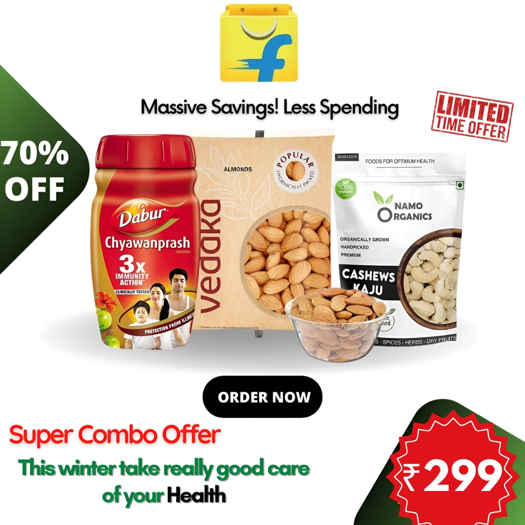 All in One Combo of 3 Dabur Chyawanprash, 1Kg Ved aka Almond, 1Kg Namo Organics Kaju