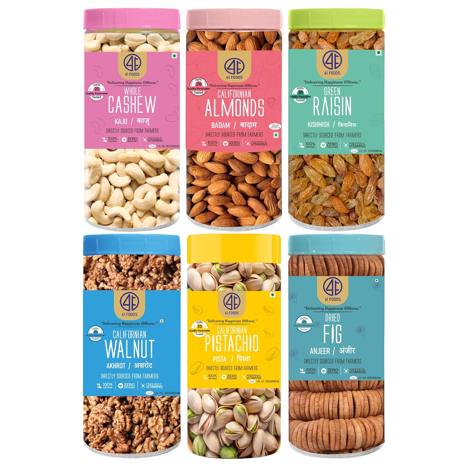 Temperado Dry Fruits Combo Pack  250gm6  Kaju Badam Pista Kishmish Anjeer Akhrot Giri Almonds, Cashews, Figs, Pistachios, Raisins, Walnuts (6 x 250 g)