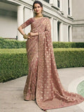 Elegant Deep Red Silk Saree with Golden Embellishments