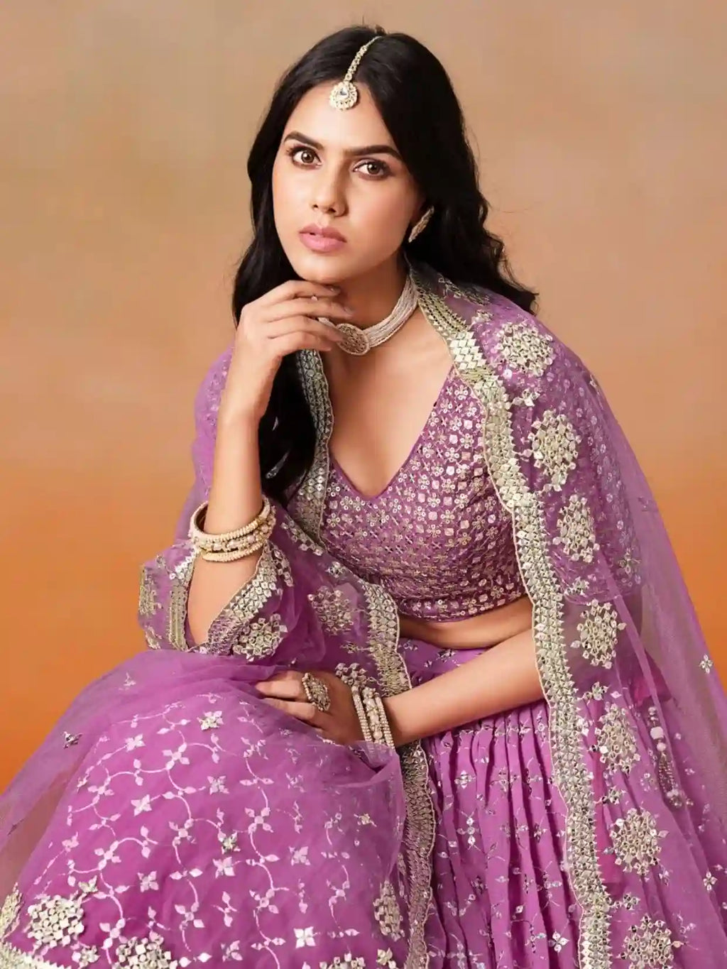 Bridal Rani Pink Ombre Georgette Lehenga Choli with Heavy Mirror & Sequin Work