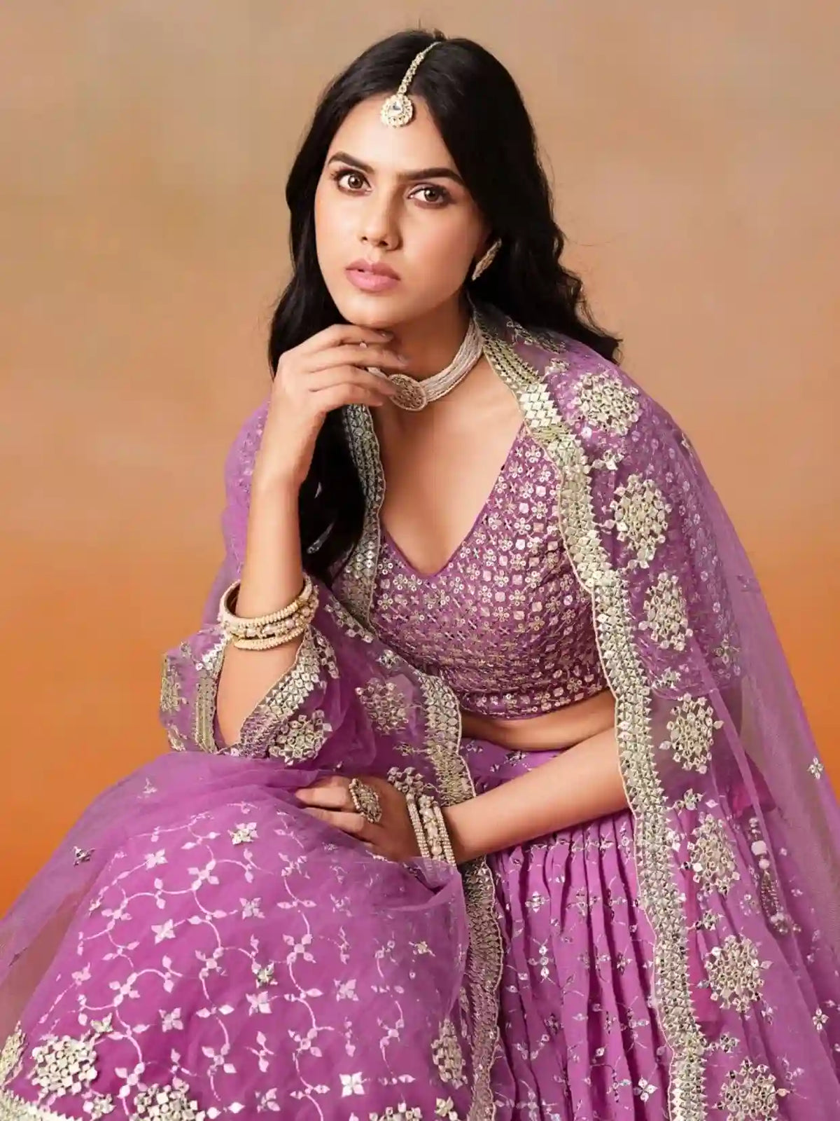 Bridal Rani Pink Ombre Georgette Lehenga Choli with Heavy Mirror & Sequin Work