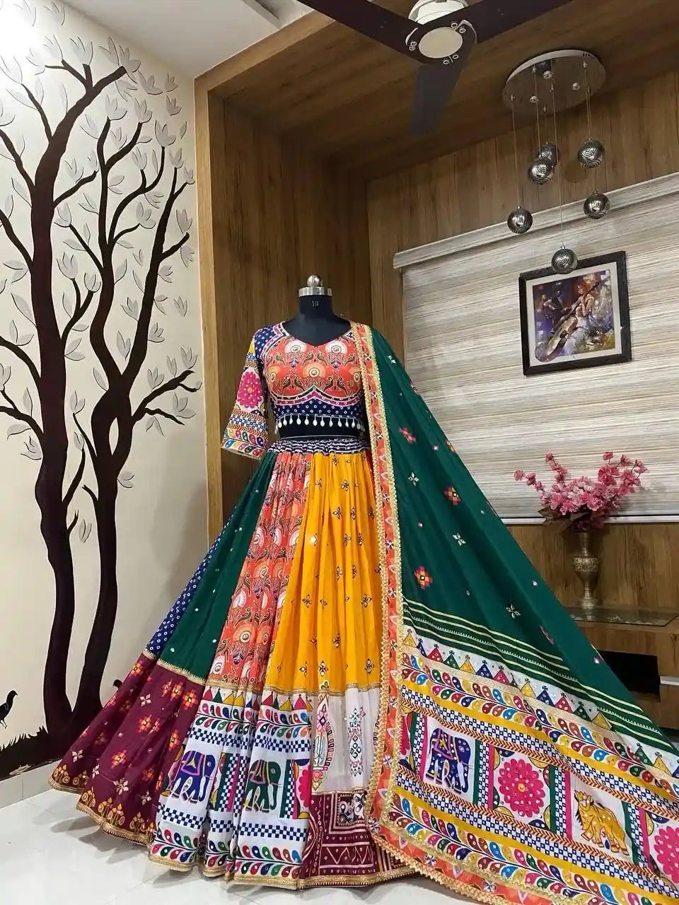Multicolor Navratri Traditional Chaniya Choli with Embroidered Dupatta