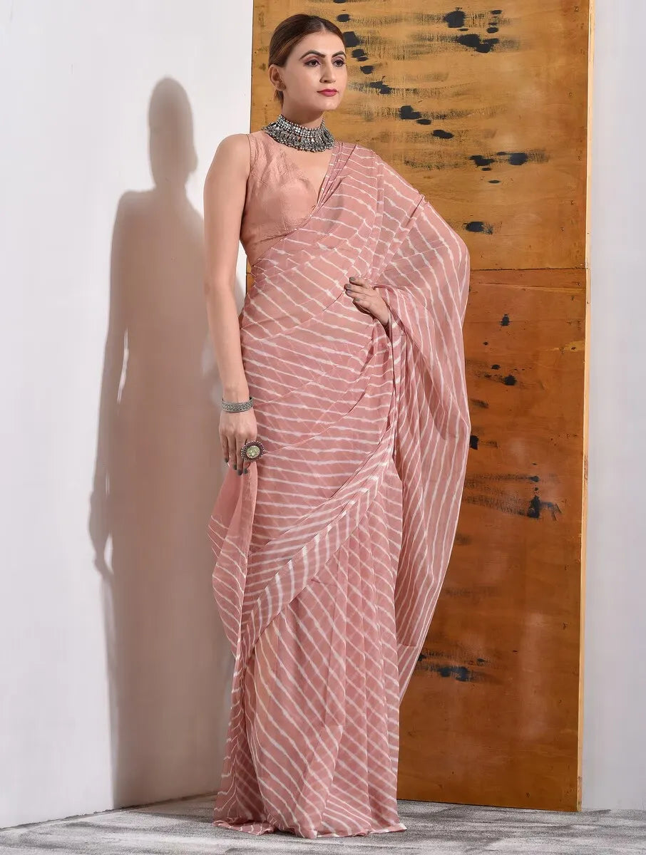 Blush Pink Striped Saree – Minimalism with Maximum Market Appeal