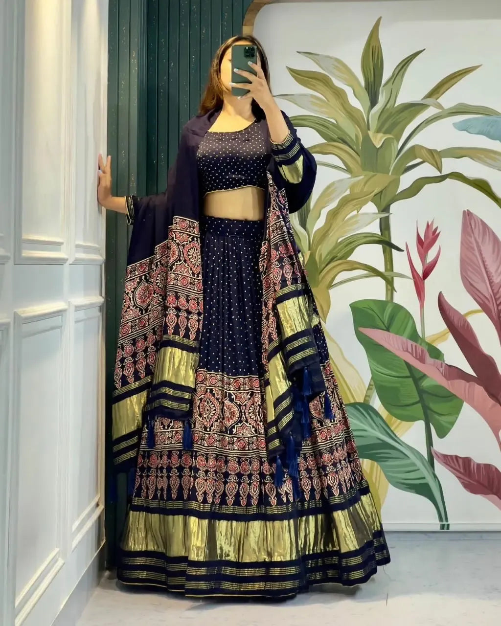 Red Bandhani Printed Chaniya Choli