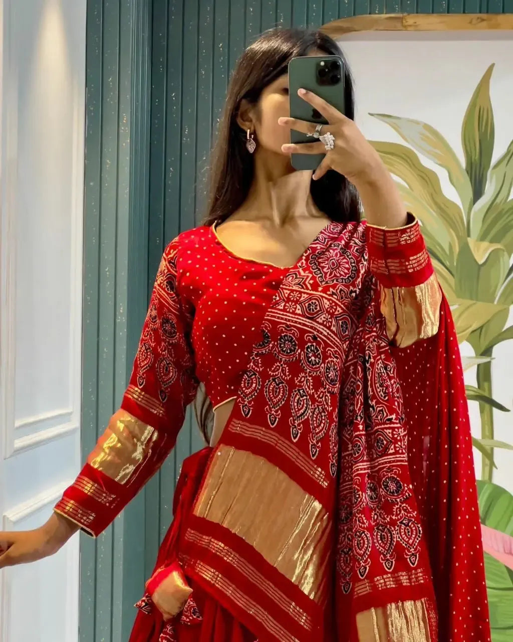 Red Bandhani Printed Chaniya Choli
