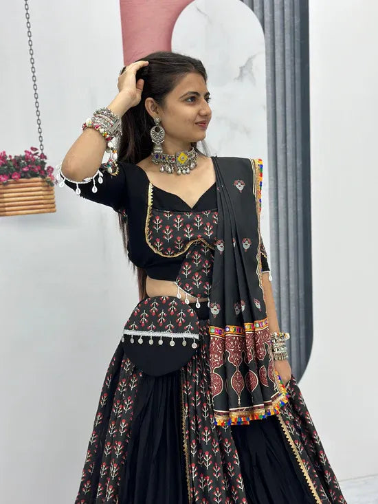 Heritage Wealth Black Printed Chaniya Choli with Contrast Dupatta – Festival Edition
