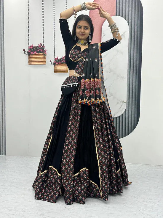 Heritage Wealth Black Printed Chaniya Choli with Contrast Dupatta – Festival Edition