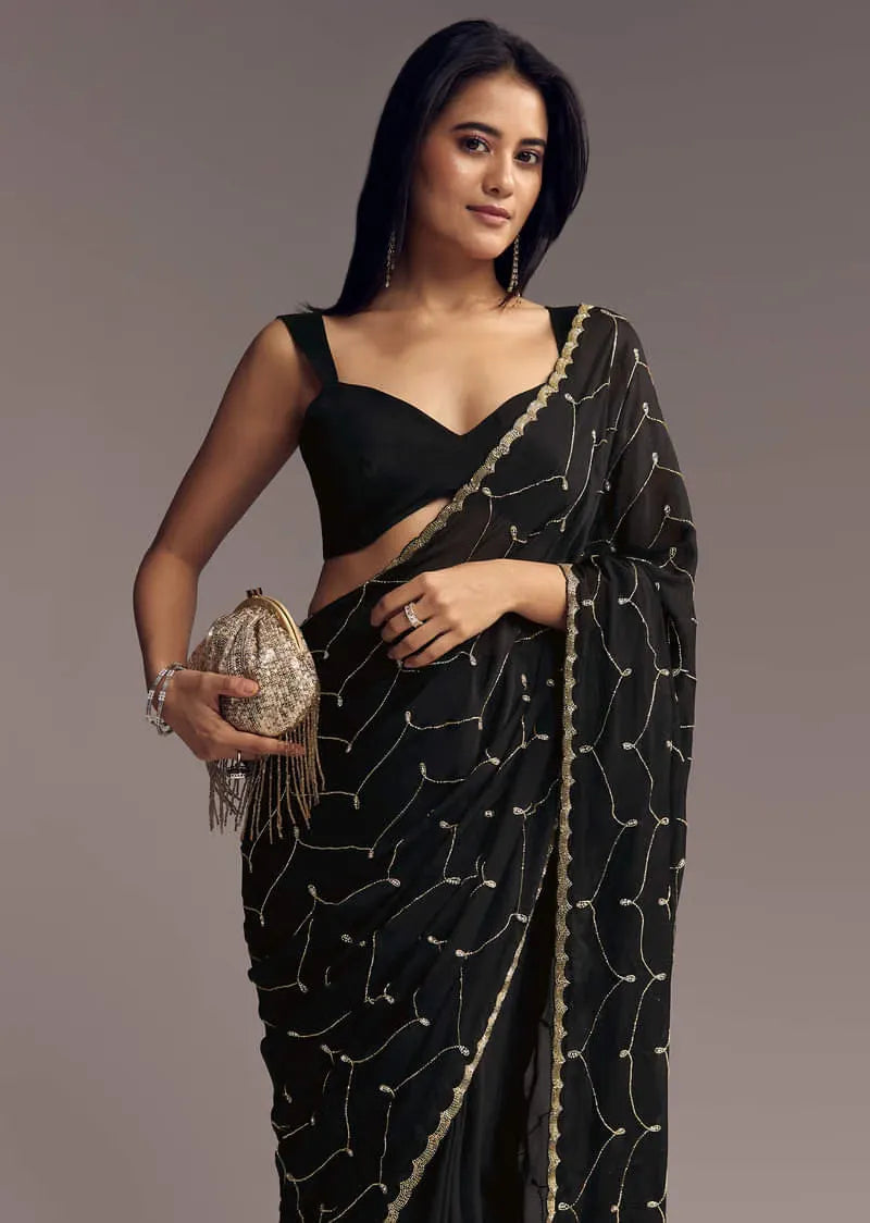 Midnight Ledger Black & Gold Zari Saree