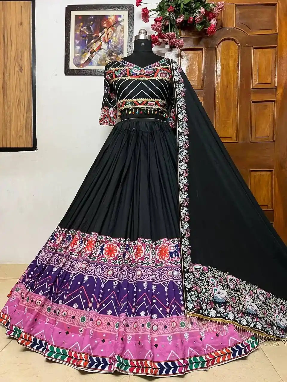 Embroidered Lehenga Choli with Multicolor Patchwork & Dupatta
