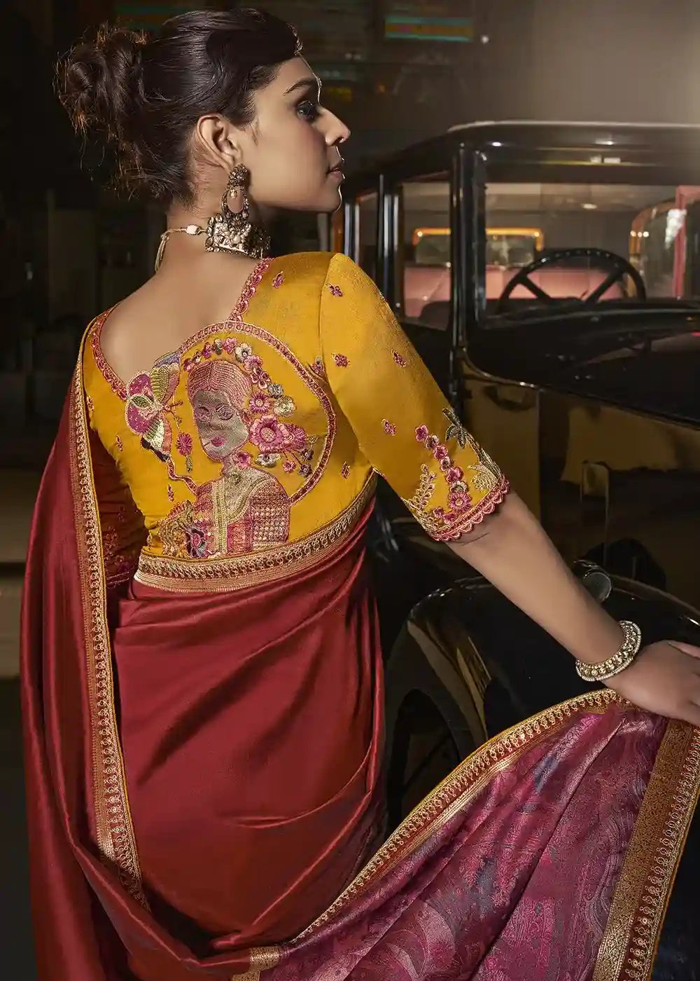 Red & Gold Zari Silk Saree with Yellow Embroidered Blouse