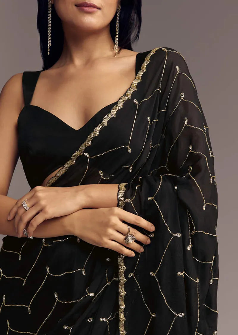 Midnight Ledger Black & Gold Zari Saree