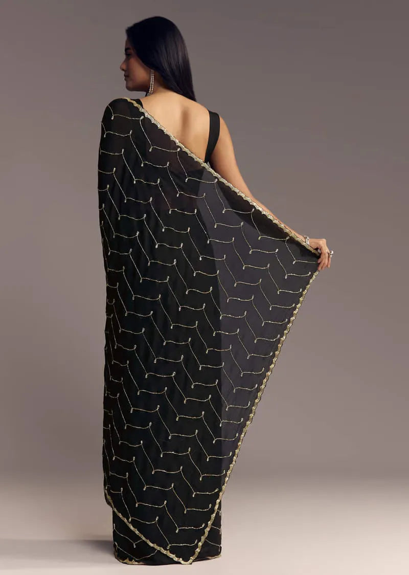 Midnight Ledger Black & Gold Zari Saree