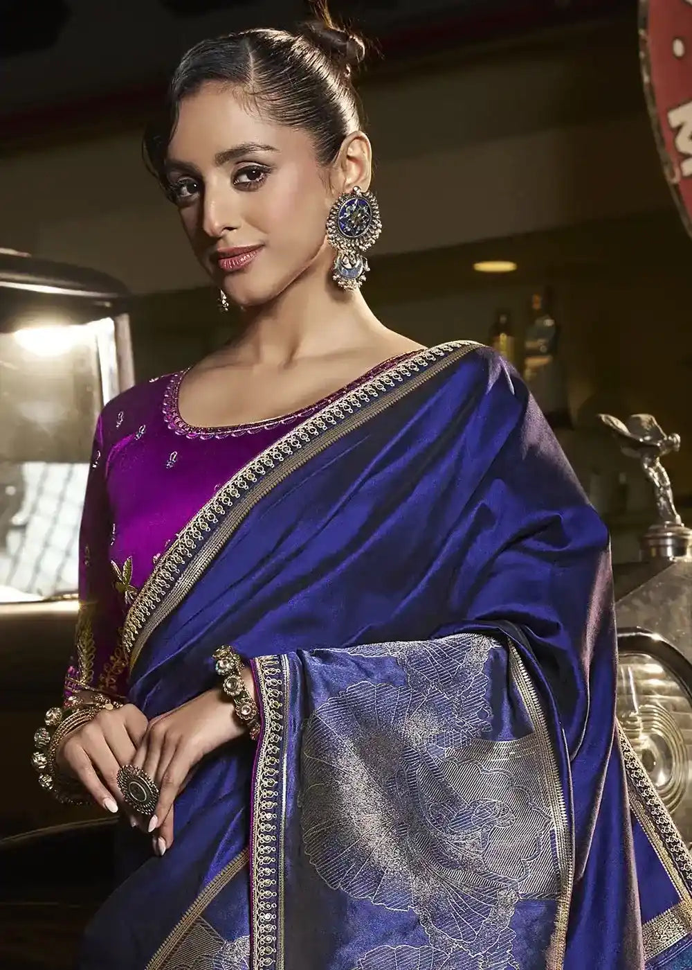 Midnight Blue Zari Woven Silk Saree