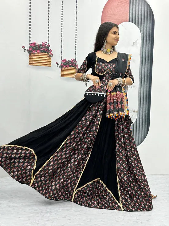 Heritage Wealth Black Printed Chaniya Choli with Contrast Dupatta – Festival Edition