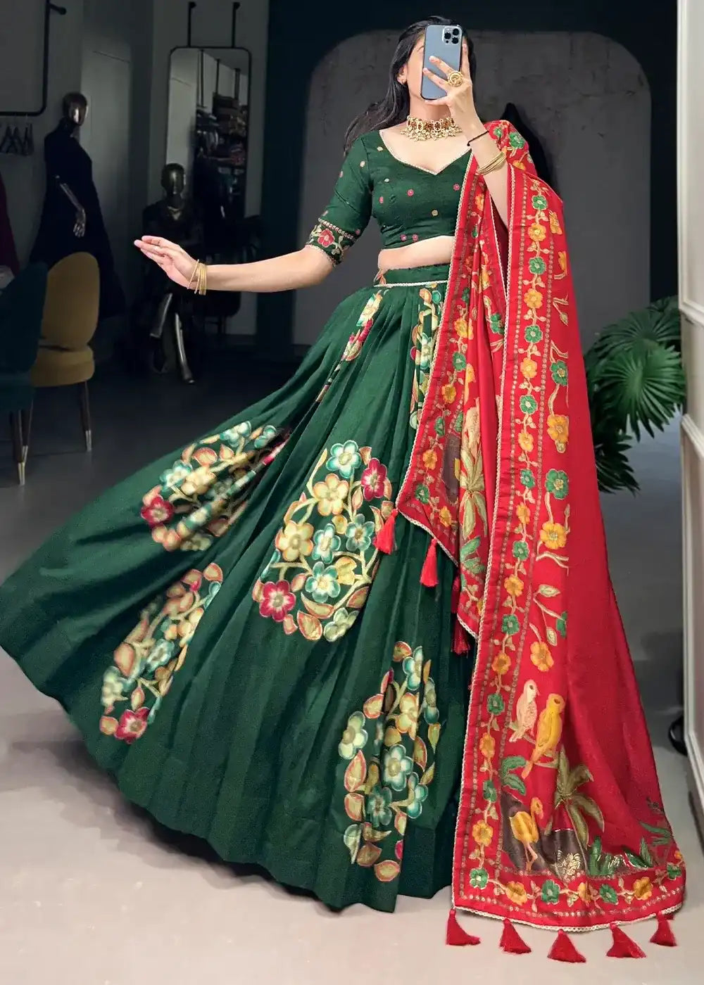 Regal Maroon & Mustard Chaniya Choli Ensemble