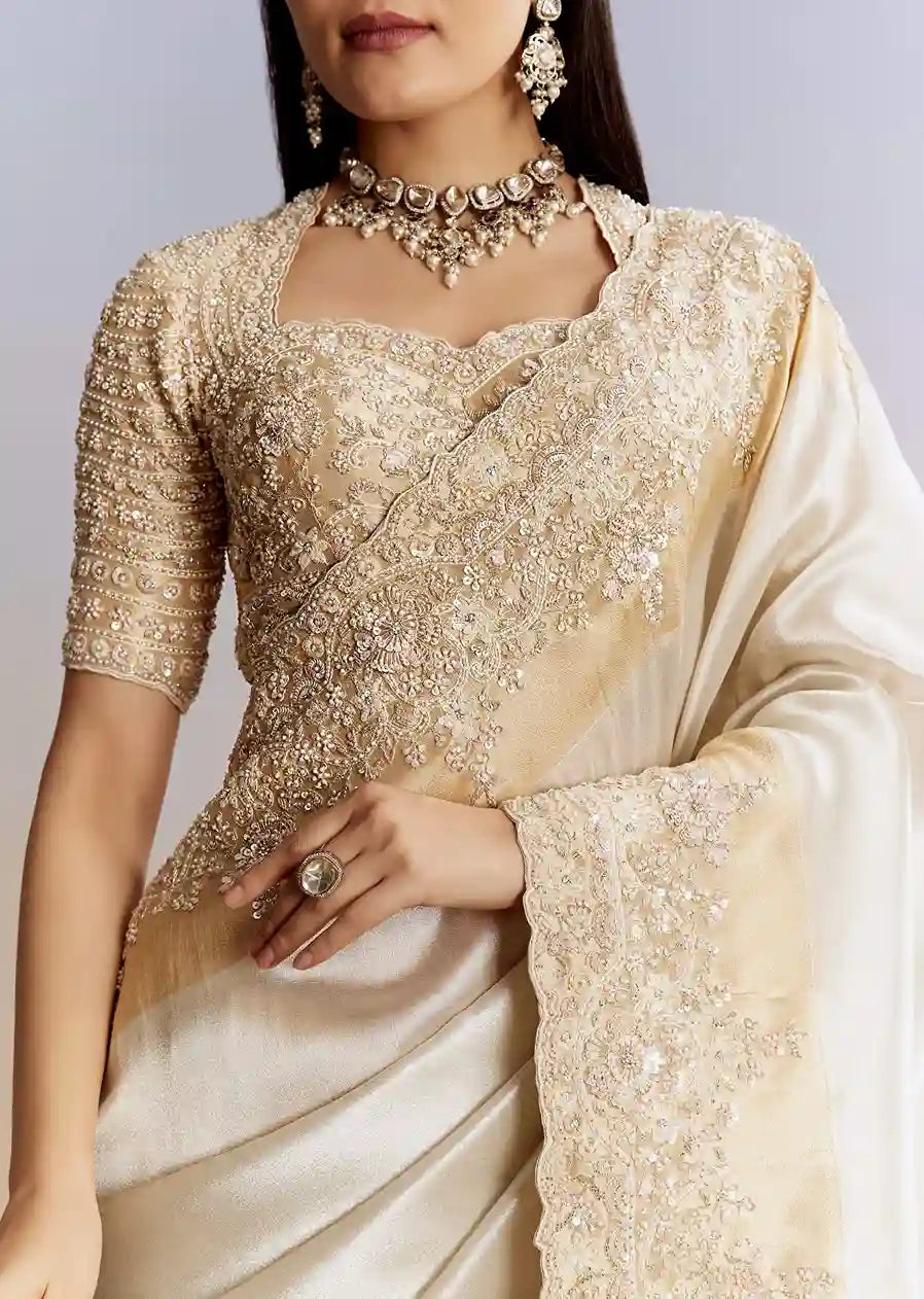 Ivory Dividend White & Gold Embroidered Saree