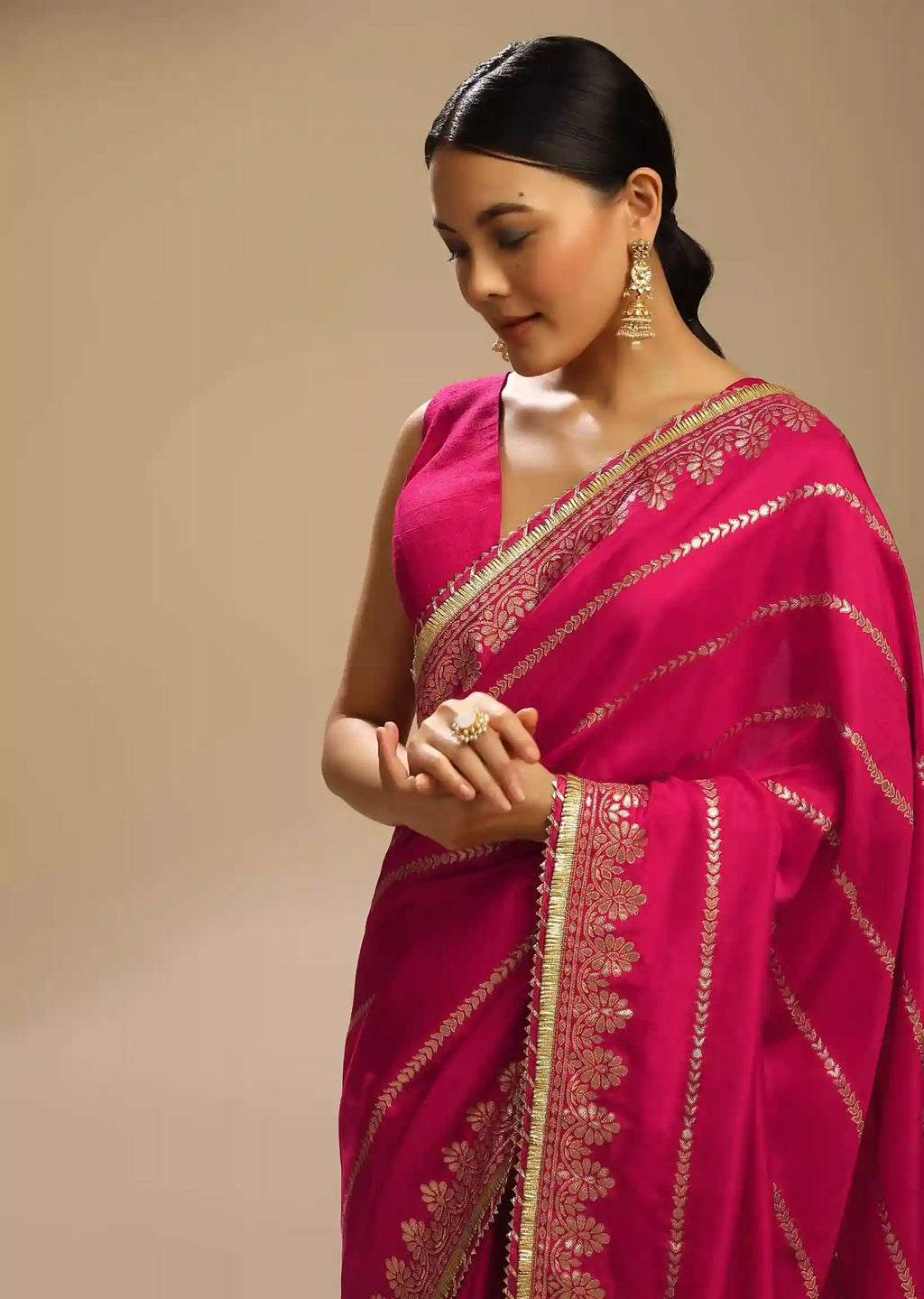 Capital Bloom Pink & Gold Embroidered Sare