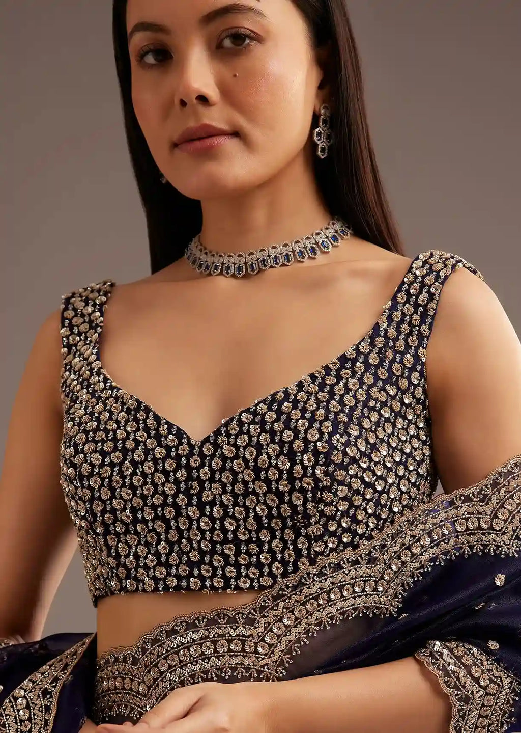 Midnight Reserve Organza Tissue Saree with Sequin & Cutdana Embroidery – Elite Glamour Portfolio