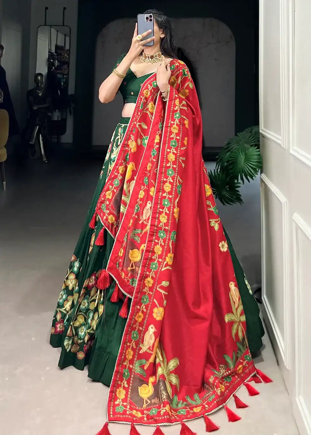 Regal Maroon & Mustard Chaniya Choli Ensemble