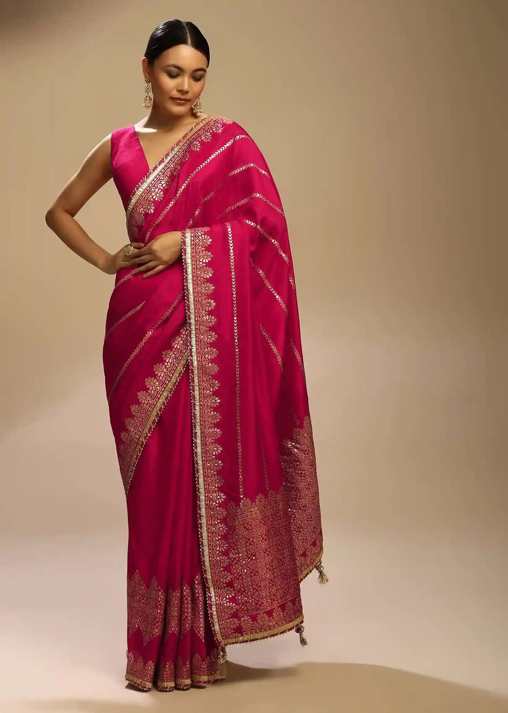 Capital Bloom Pink & Gold Embroidered Sare