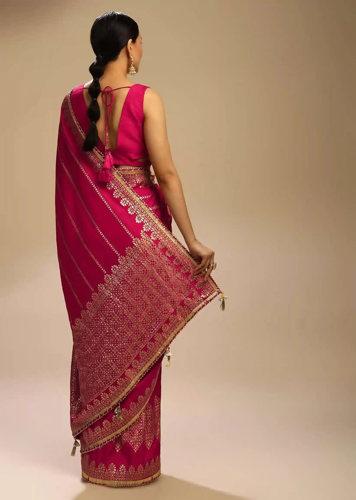 Capital Bloom Pink & Gold Embroidered Sare