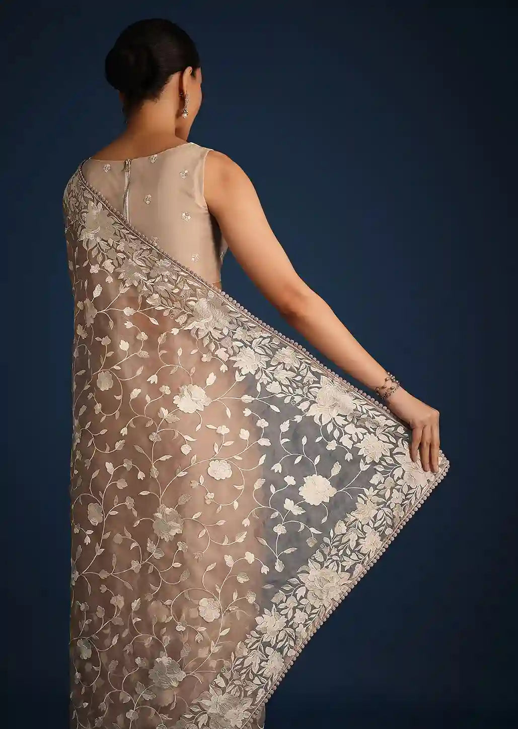 Heritage Yield Beige & Cream Floral Embroidered Saree
