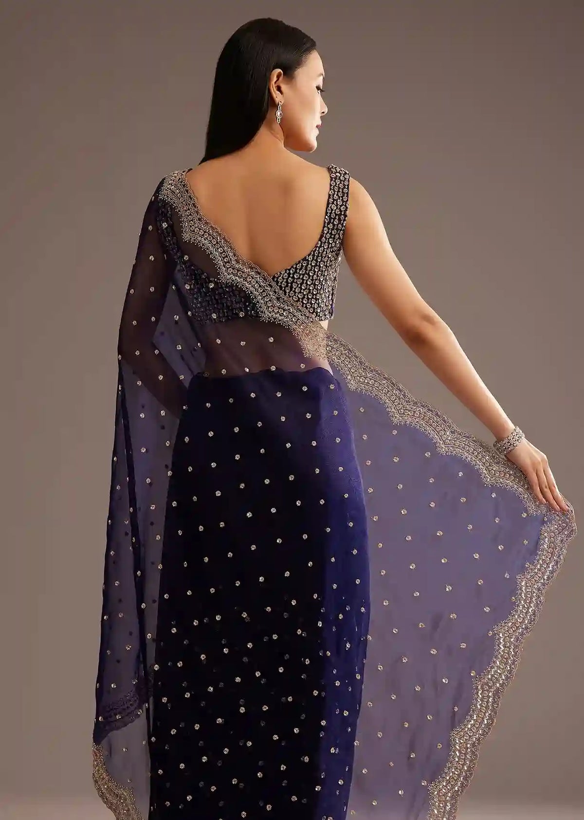 Midnight Reserve Organza Tissue Saree with Sequin & Cutdana Embroidery – Elite Glamour Portfolio