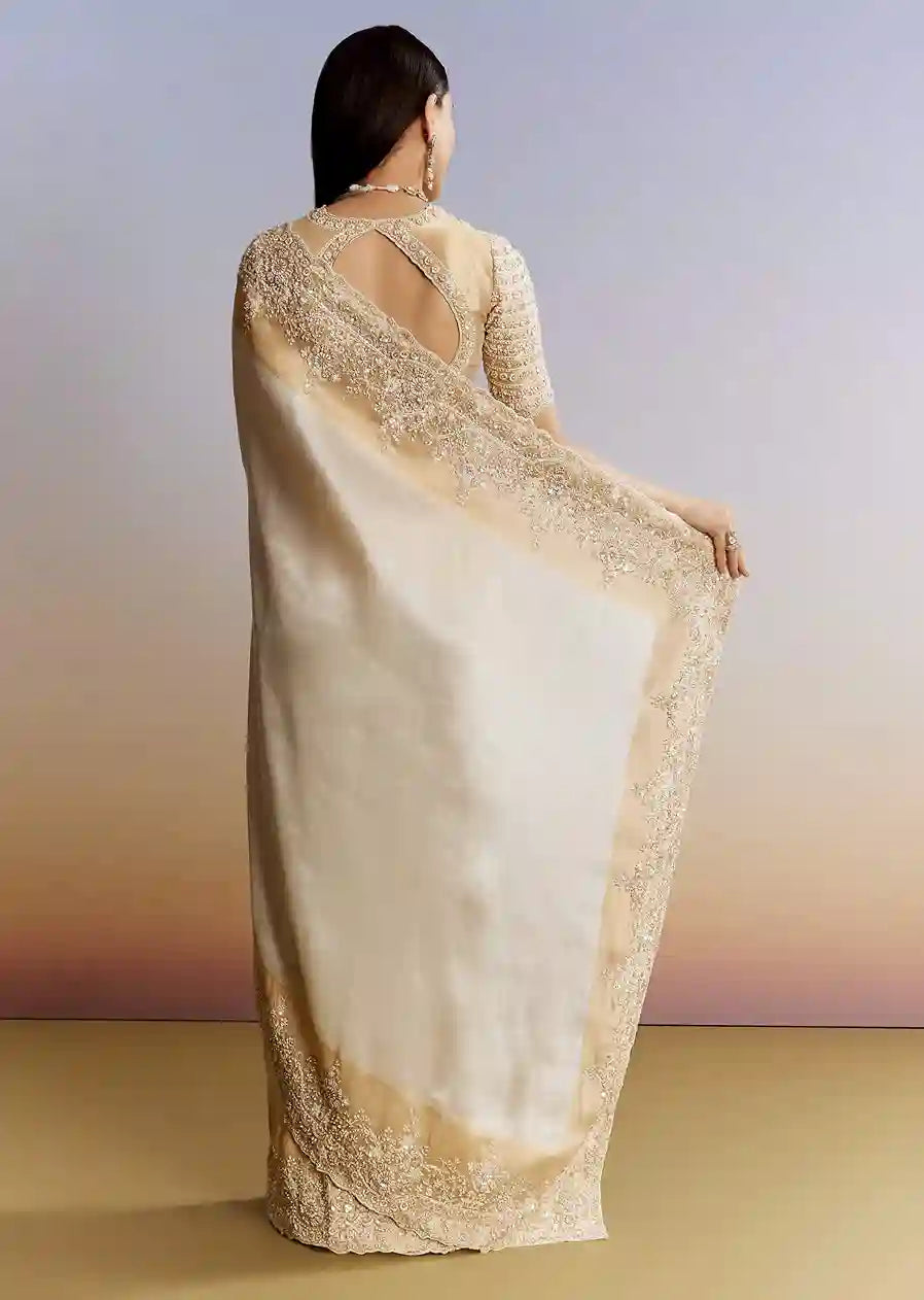 Ivory Dividend White & Gold Embroidered Saree