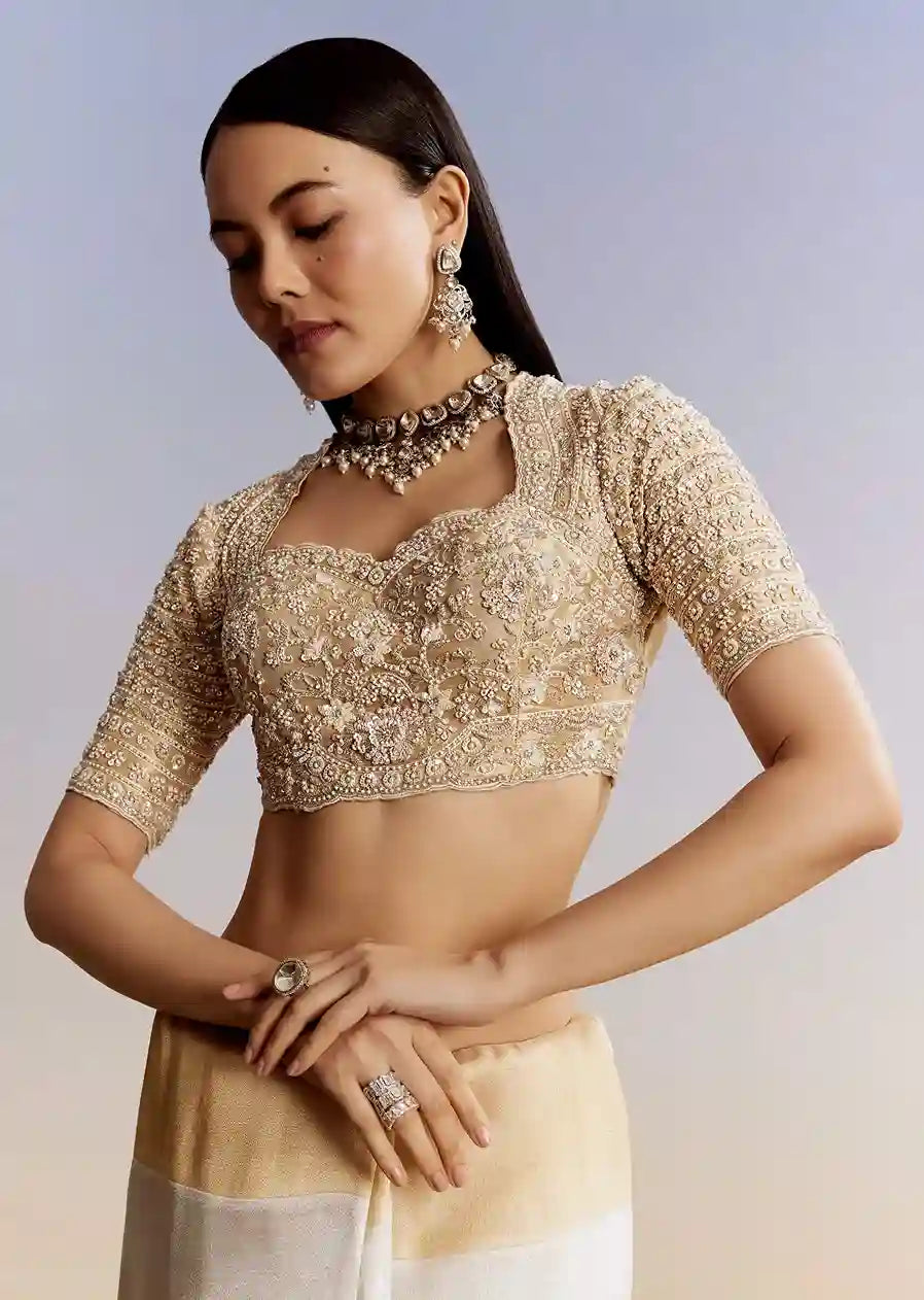 Ivory Dividend White & Gold Embroidered Saree