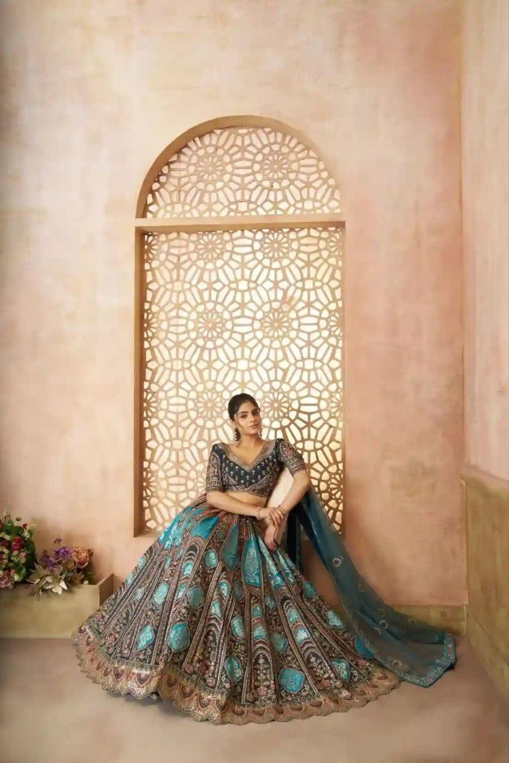 Royal Blue & Teal Banarasi Lehenga Choli – A Celebration of Regal Craftsmanship