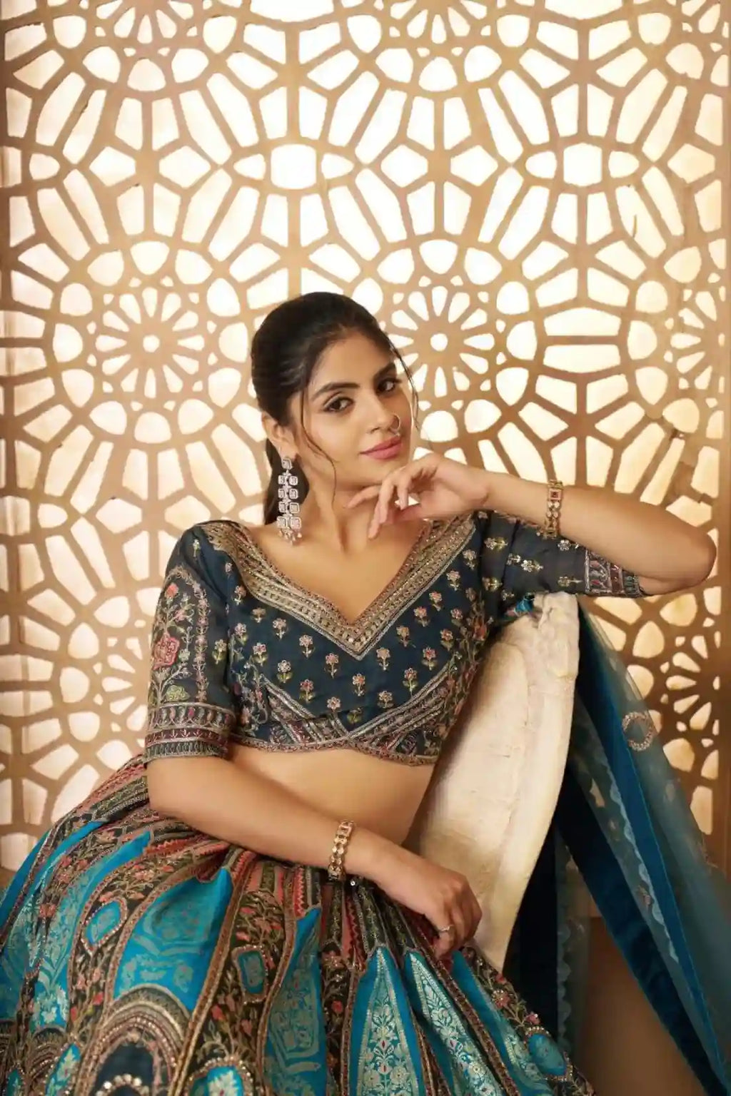 Royal Blue & Teal Banarasi Lehenga Choli – A Celebration of Regal Craftsmanship