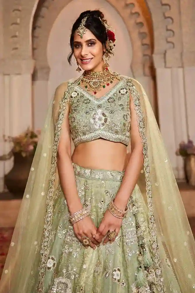 Designer Pista Green Lehenga Choli