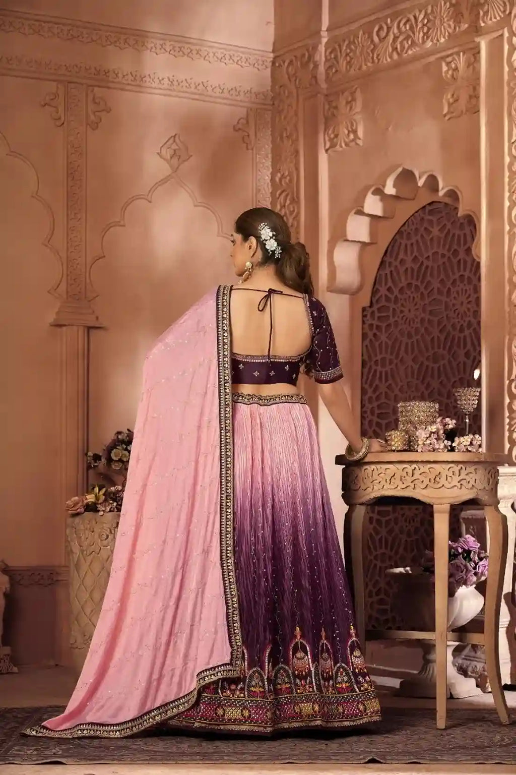 Royal Purple & Pink Ombre Bridal Lehenga Choli