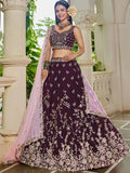 Luxury Burgundy Organza Bridal Lehenga Choli with Baby Pink Dupatta