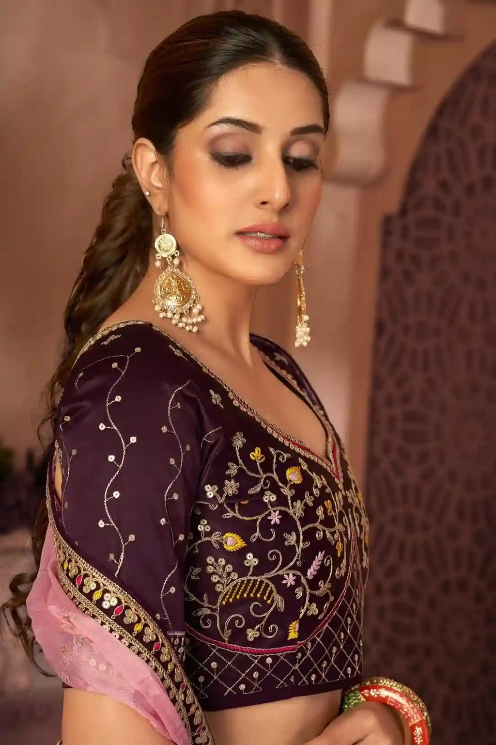 Royal Purple & Pink Ombre Bridal Lehenga Choli