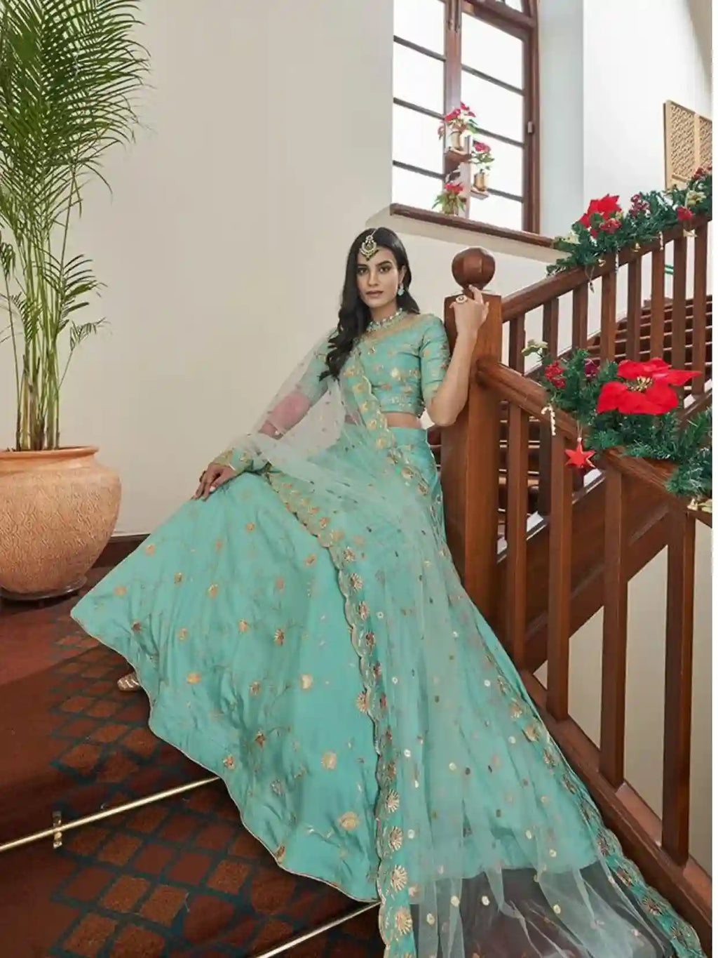 Pastel Aqua Blue Embroidered Lehenga Choli