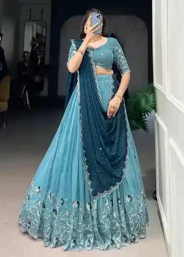 Sky Blue Embroidered Lehenga Choli – An Ethnic Masterpiece