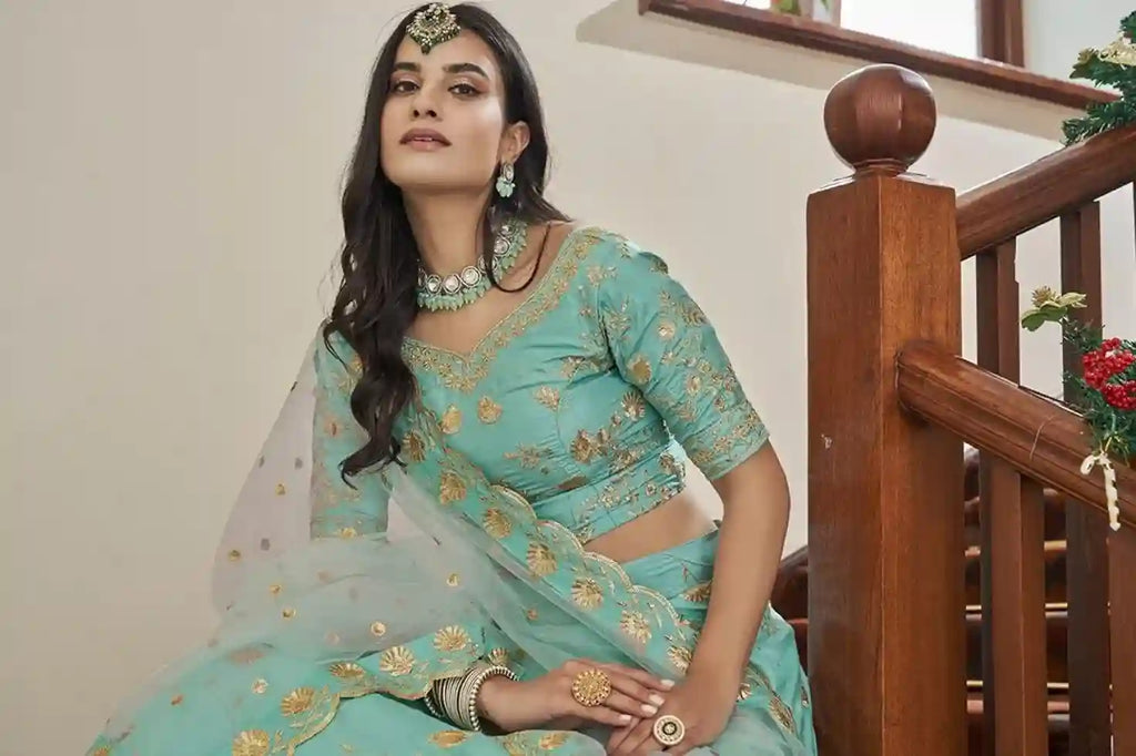 Pastel Aqua Blue Embroidered Lehenga Choli