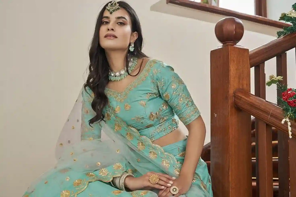Pastel Aqua Blue Embroidered Lehenga Choli