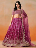 Ombre Red-Pink Georgette Lehenga Choli with Heavy Mirror & Sequin Embroidery