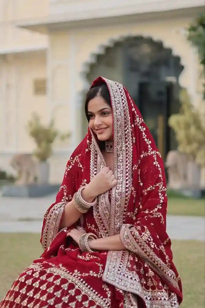 Heavy Sequins & Zari Embroidered Velvet Lehenga Choli