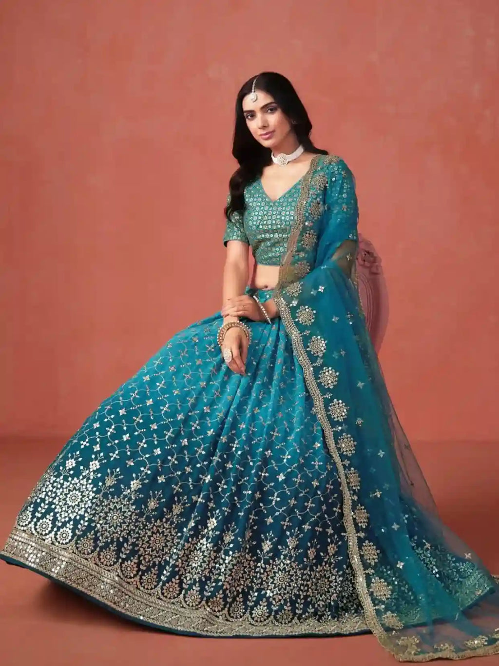 Teal Blue Embroidered Lehenga Choli – A Masterpiece of Elegance and Tradition