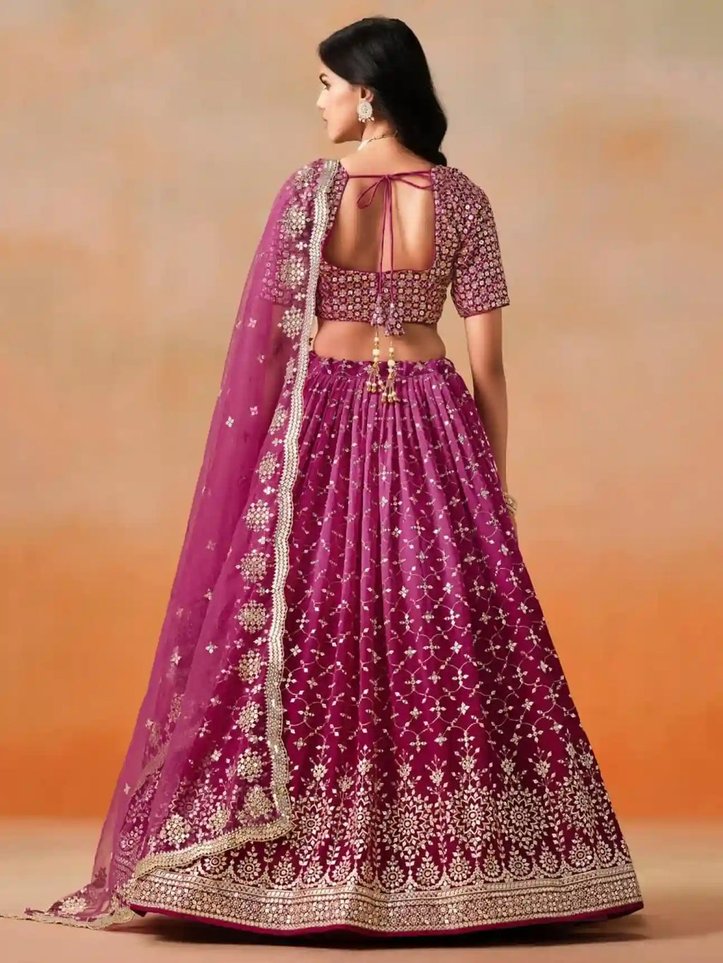 Ombre Red-Pink Georgette Lehenga Choli with Heavy Mirror & Sequin Embroidery