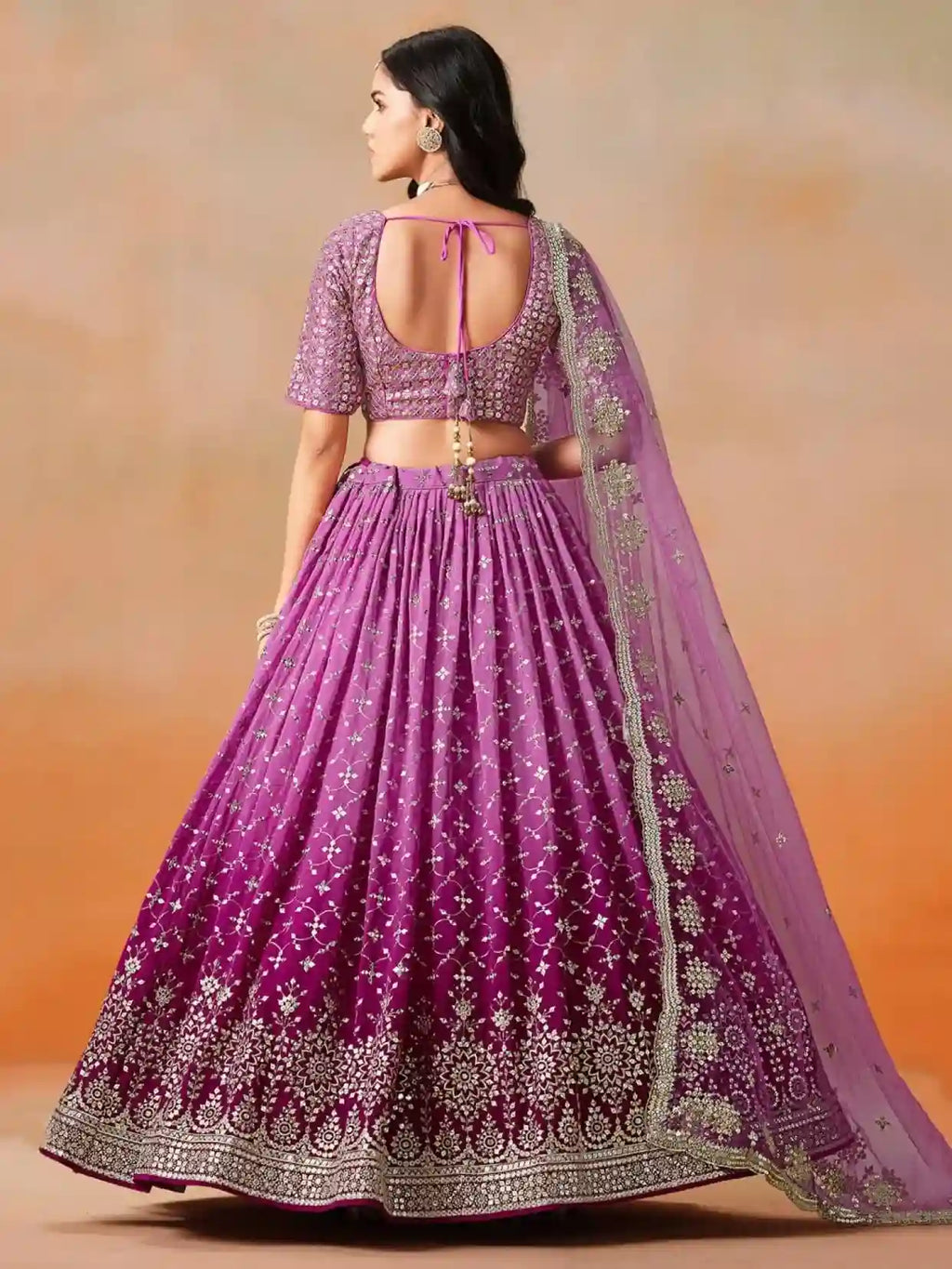 Bridal Rani Pink Ombre Georgette Lehenga Choli with Heavy Mirror & Sequin Work