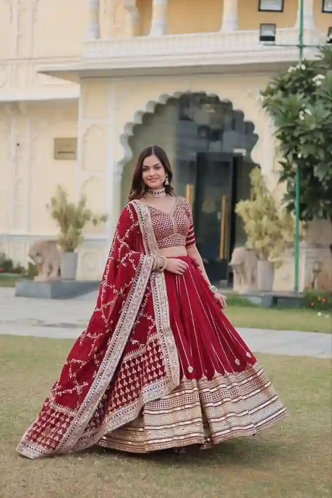Heavy Sequins & Zari Embroidered Velvet Lehenga Choli