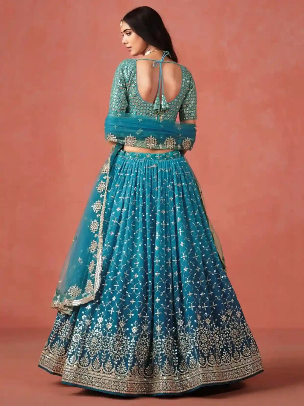 Teal Blue Embroidered Lehenga Choli – A Masterpiece of Elegance and Tradition